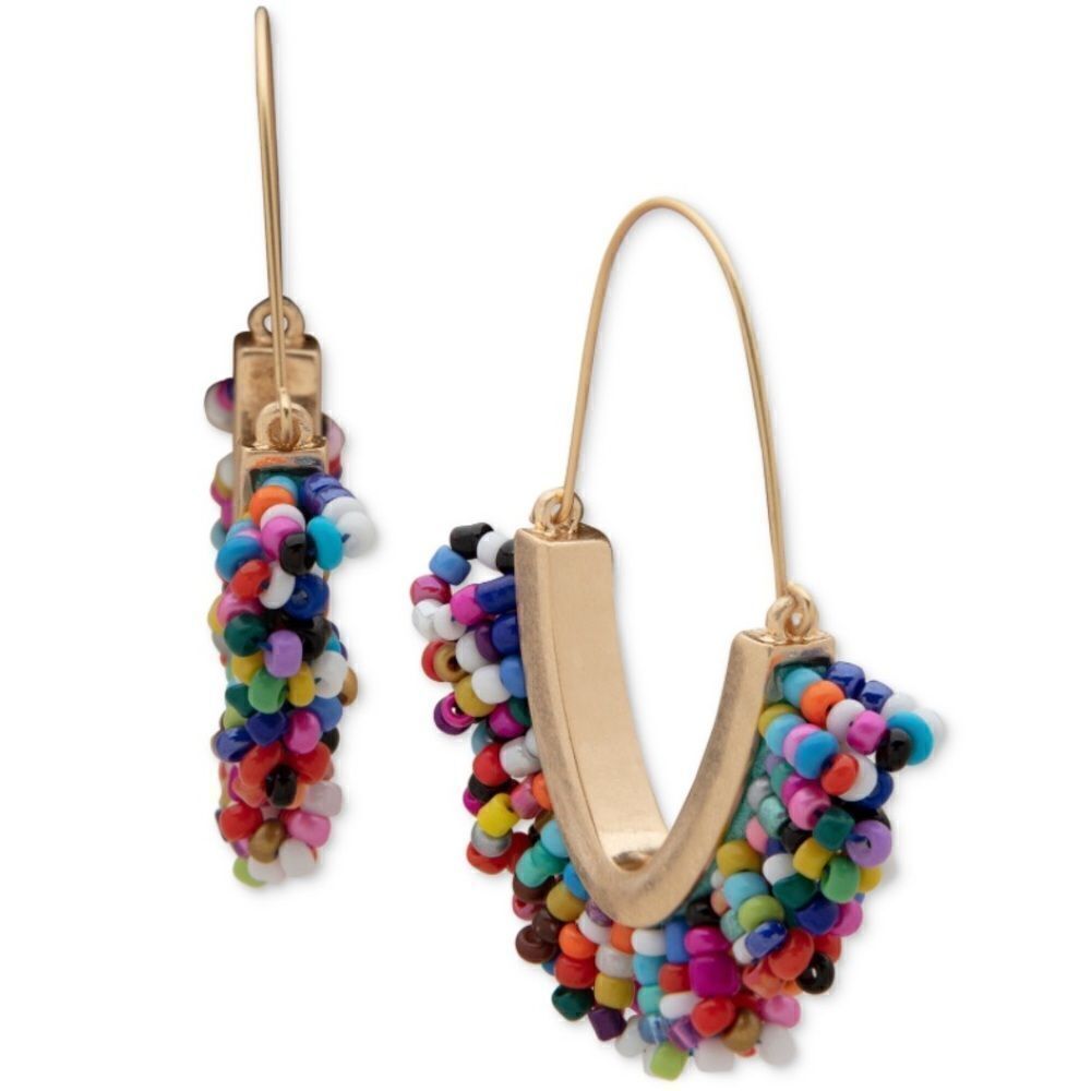 NWOT Lonna & Lilly Gold-Tone Beaded Drop Hoop Earrings - Multi